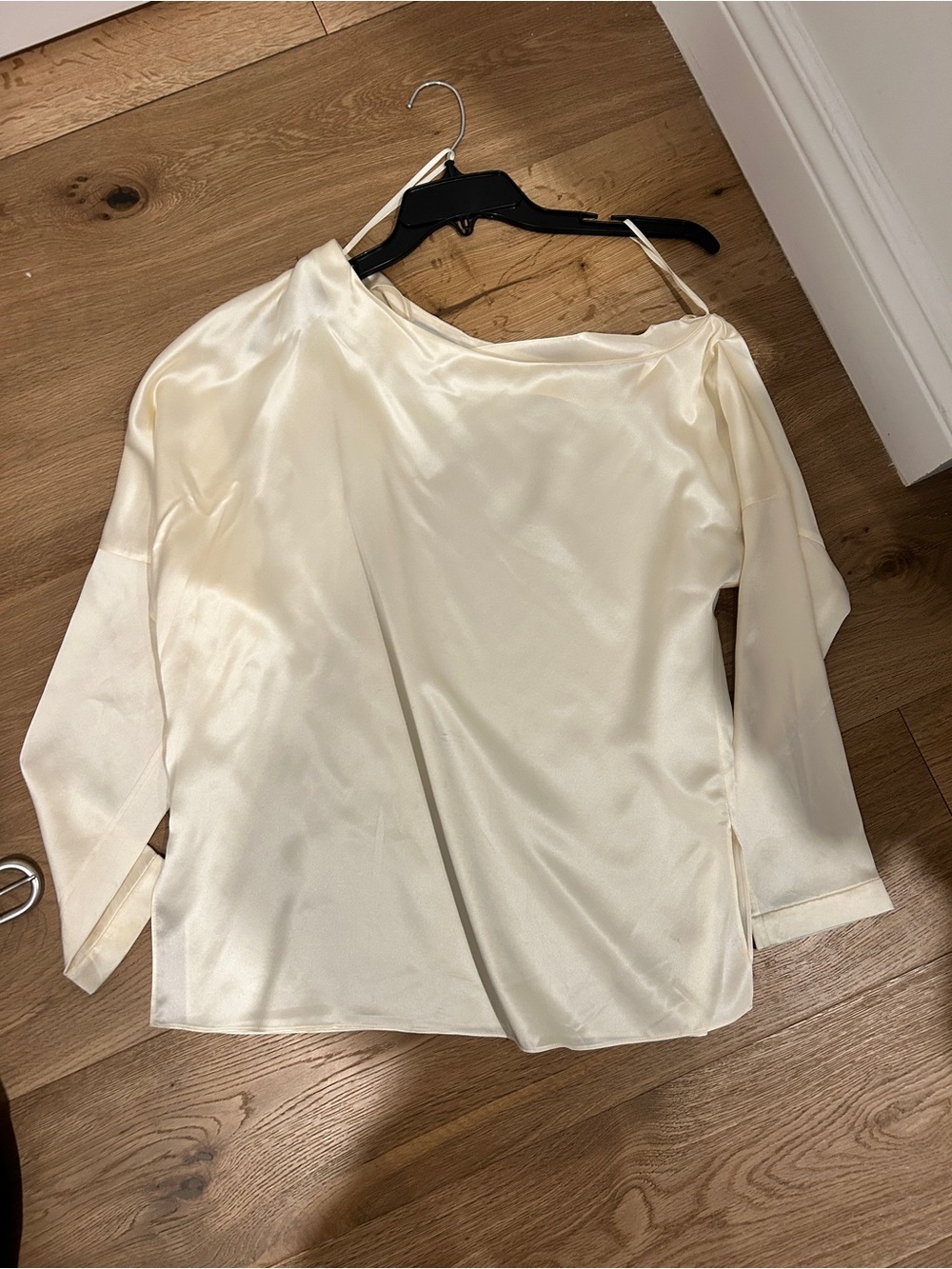 Tibi One-Shoulder Cream Satin Blouse